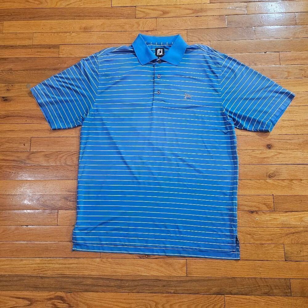 FootJoy Golf Polo Shirt Mens Large Striped Stretch Blue